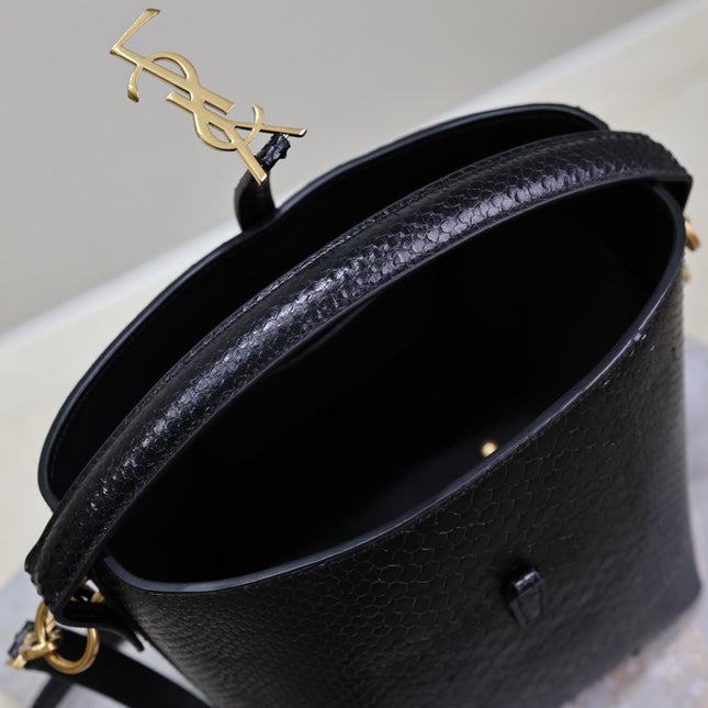 YSL 25S LE 37 20 IN BLACK SNAKE EMBOSSED CALFSKIN GOLD HARDWRE