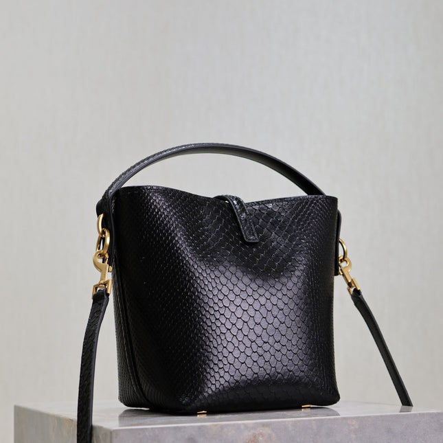 YSL 25S LE 37 20 IN BLACK SNAKE EMBOSSED CALFSKIN GOLD HARDWRE