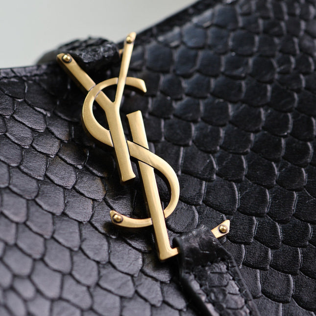 YSL 25S LE 37 20 IN BLACK SNAKE EMBOSSED CALFSKIN GOLD HARDWRE