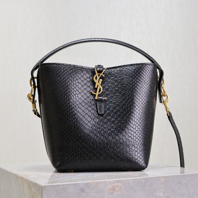 YSL 25S LE 37 20 IN BLACK SNAKE EMBOSSED CALFSKIN GOLD HARDWRE