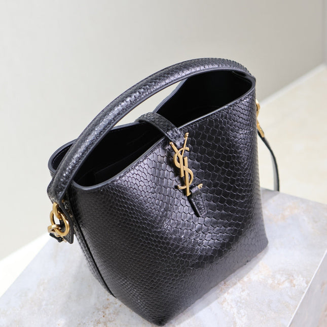 YSL 25S LE 37 20 IN BLACK SNAKE EMBOSSED CALFSKIN GOLD HARDWRE