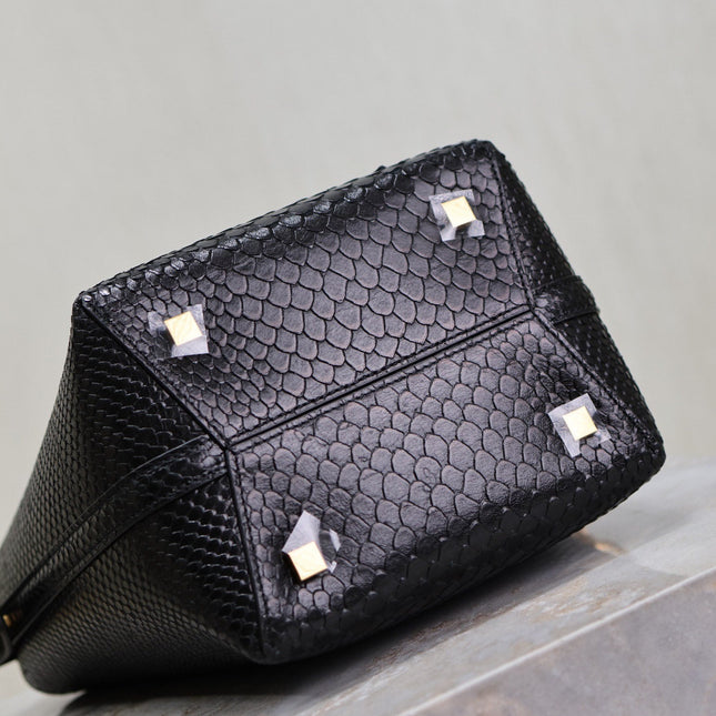 YSL 25S LE 37 20 IN BLACK SNAKE EMBOSSED CALFSKIN GOLD HARDWRE