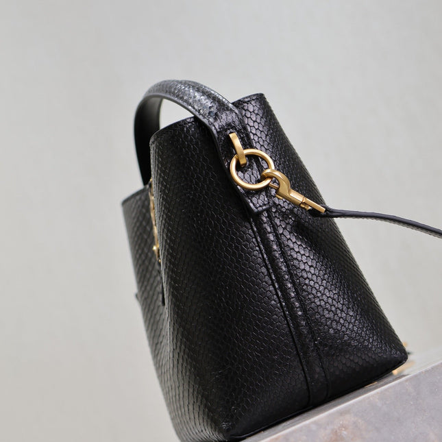 YSL 25S LE 37 20 IN BLACK SNAKE EMBOSSED CALFSKIN GOLD HARDWRE