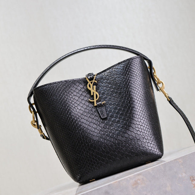 YSL 25S LE 37 20 IN BLACK SNAKE EMBOSSED CALFSKIN GOLD HARDWRE