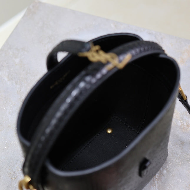 YSL 25S LE 37 BUCKET 15 IN BLACK SNAKE EMBOSSED CALFSKIN GOLD HARDWRE