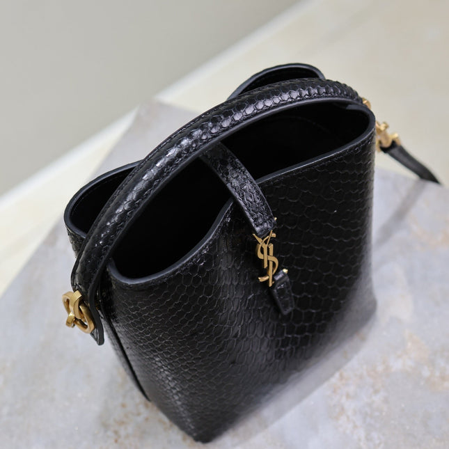 YSL 25S LE 37 BUCKET 15 IN BLACK SNAKE EMBOSSED CALFSKIN GOLD HARDWRE