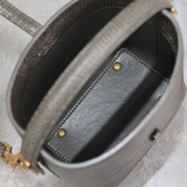 YSL 25S LE 37 MINI 15 IN BROWN LIZARD PATTERN CALFSKIN GOLD HARDWRE