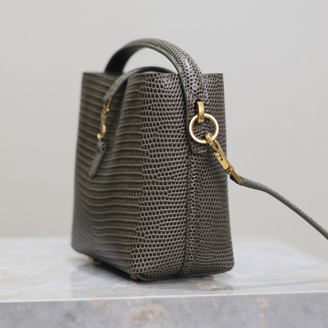 YSL 25S LE 37 MINI 15 IN BROWN LIZARD PATTERN CALFSKIN GOLD HARDWRE