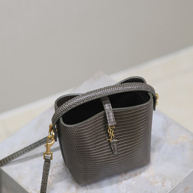 YSL 25S LE 37 MINI 15 IN BROWN LIZARD PATTERN CALFSKIN GOLD HARDWRE