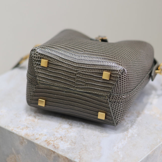 YSL 25S LE 37 MINI 15 IN BROWN LIZARD PATTERN CALFSKIN GOLD HARDWRE