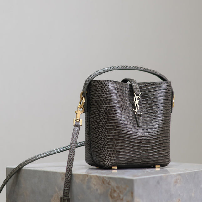 YSL 25S LE 37 MINI 15 IN BROWN LIZARD PATTERN CALFSKIN GOLD HARDWRE