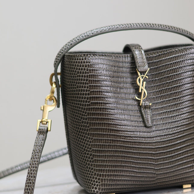 YSL 25S LE 37 MINI 15 IN BROWN LIZARD PATTERN CALFSKIN GOLD HARDWRE