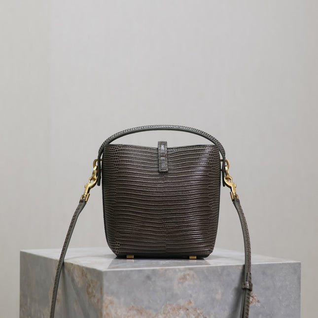 YSL 25S LE 37 MINI 15 IN BROWN LIZARD PATTERN CALFSKIN GOLD HARDWRE