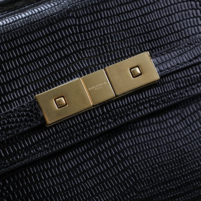 YSL 25S MINI MANHATTAN 19 IN BLACK SHINY CROCODILE CALFSKIN GOLD HARDWRE