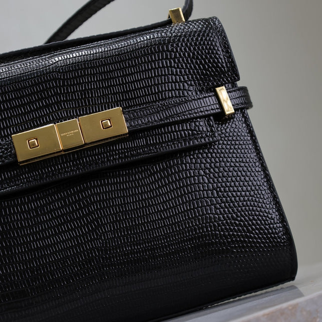 YSL 25S MINI MANHATTAN 19 IN BLACK SHINY CROCODILE CALFSKIN GOLD HARDWRE