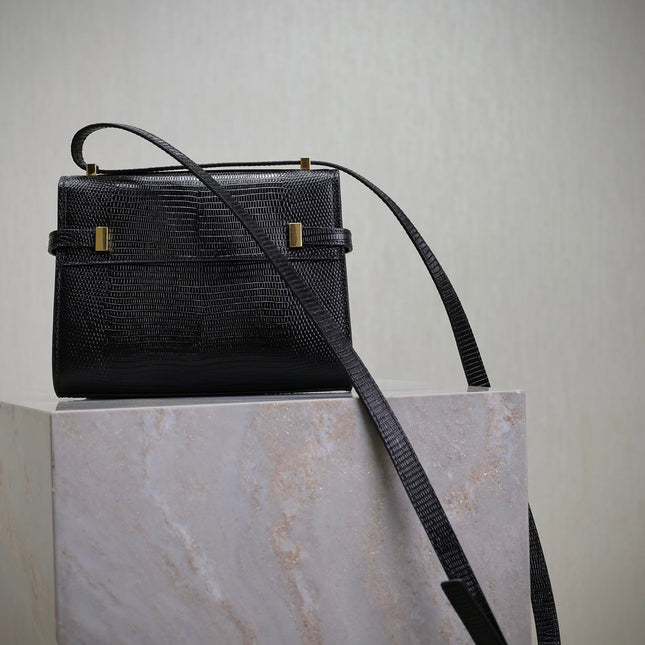 YSL 25S MINI MANHATTAN 19 IN BLACK SHINY CROCODILE CALFSKIN GOLD HARDWRE