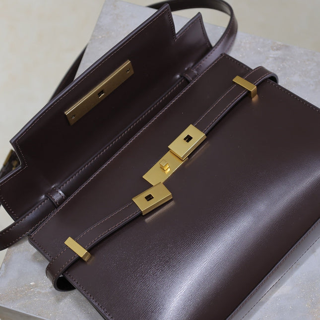 YSL 25S MANHATTAN SMALL 24 IN ROUGE CABERNET CALFSKIN GOLD HARDWRE