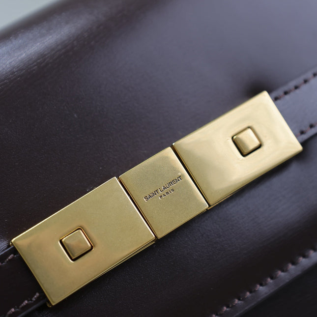 YSL 25S MANHATTAN SMALL 24 IN ROUGE CABERNET CALFSKIN GOLD HARDWRE