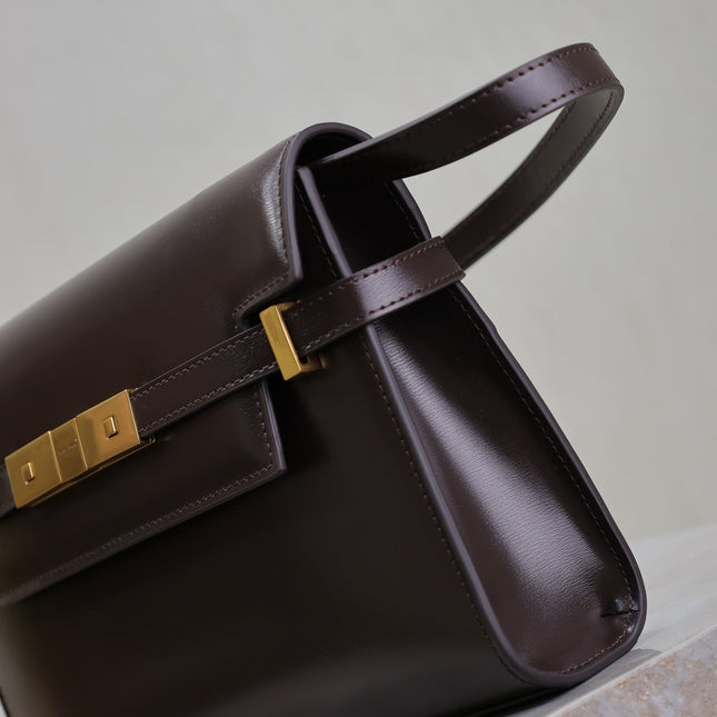 YSL 25S MANHATTAN SMALL 24 IN ROUGE CABERNET CALFSKIN GOLD HARDWRE