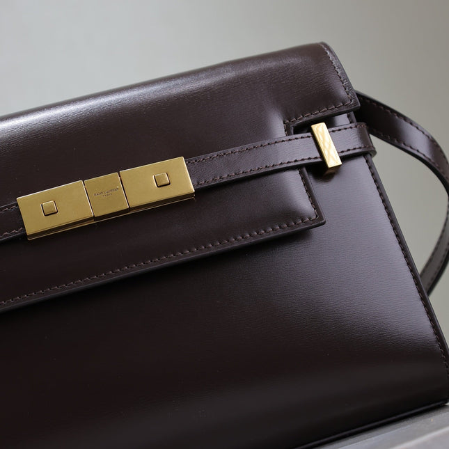 YSL 25S MANHATTAN SMALL 24 IN ROUGE CABERNET CALFSKIN GOLD HARDWRE