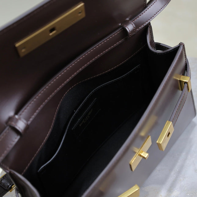 YSL 25S MANHATTAN SMALL 24 IN ROUGE CABERNET CALFSKIN GOLD HARDWRE