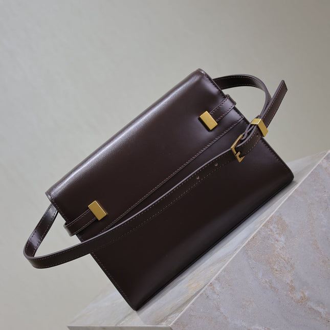 YSL 25S MANHATTAN SMALL 24 IN ROUGE CABERNET CALFSKIN GOLD HARDWRE