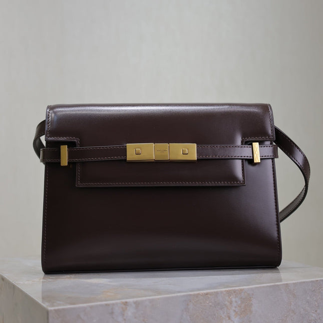 YSL 25S MANHATTAN SMALL 24 IN ROUGE CABERNET CALFSKIN GOLD HARDWRE