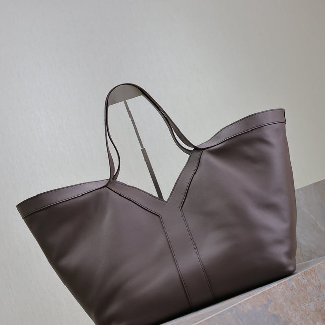 YSL 25S Y TOTE 50 IN PURPLE BROWN CALFSKIN GOLD HARDWRE