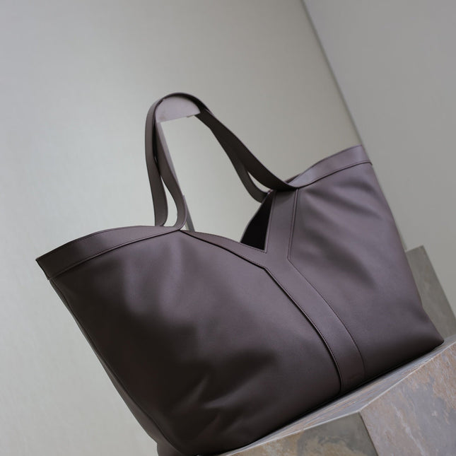 YSL 25S Y TOTE 50 IN PURPLE BROWN CALFSKIN GOLD HARDWRE