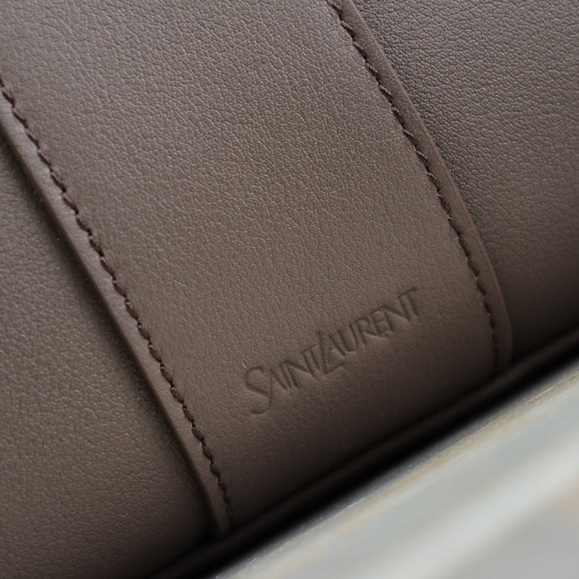 YSL 25S Y TOTE 50 IN PURPLE BROWN CALFSKIN GOLD HARDWRE