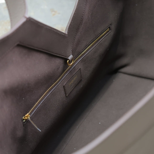 YSL 25S Y TOTE 50 IN PURPLE BROWN CALFSKIN GOLD HARDWRE