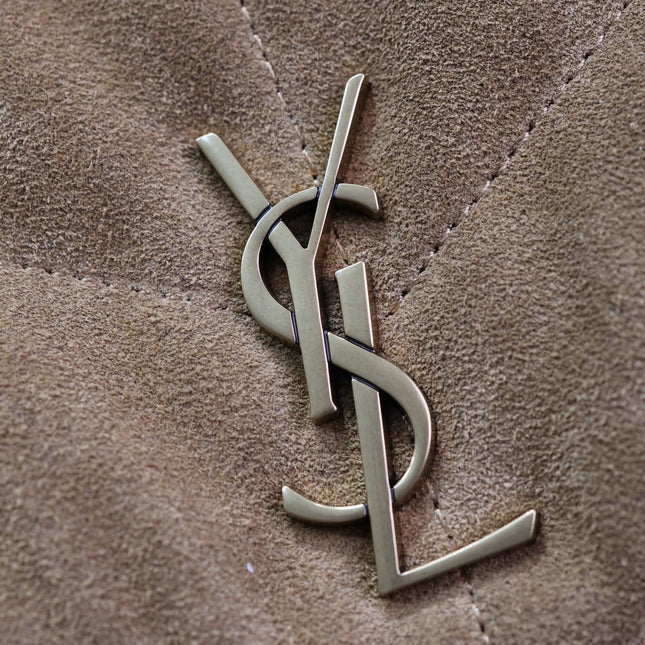 YSL 25S LOULOU PUFFER MINI 23 IN TAN BROWN SUEDE GOLD HARDWRE