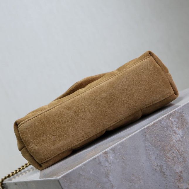 YSL 25S LOULOU PUFFER MINI 23 IN TAN BROWN SUEDE GOLD HARDWRE