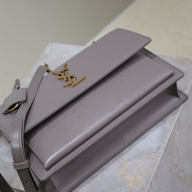 YSL 25S SUNSET MM 25 IN GRAYISH PURPLE CALFSKIN GOLD HARDWRE