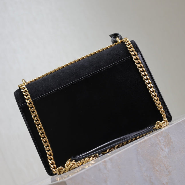 YSL 25S SUNSET BAG 22 IN BLACK CALFSKIN AND SUEDE GOLD HARDWRE