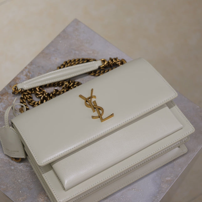 YSL 25S SUNSET BAG 22 IN IVORY CALFSKIN GOLD HARDWRE