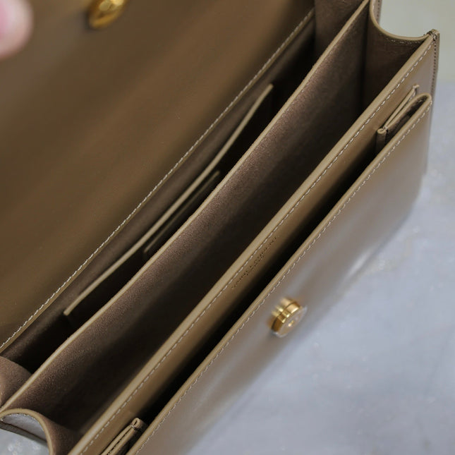 YSL 25S SUNSET BAG 22 IN BROWN CALFSKIN GOLD HARDWRE