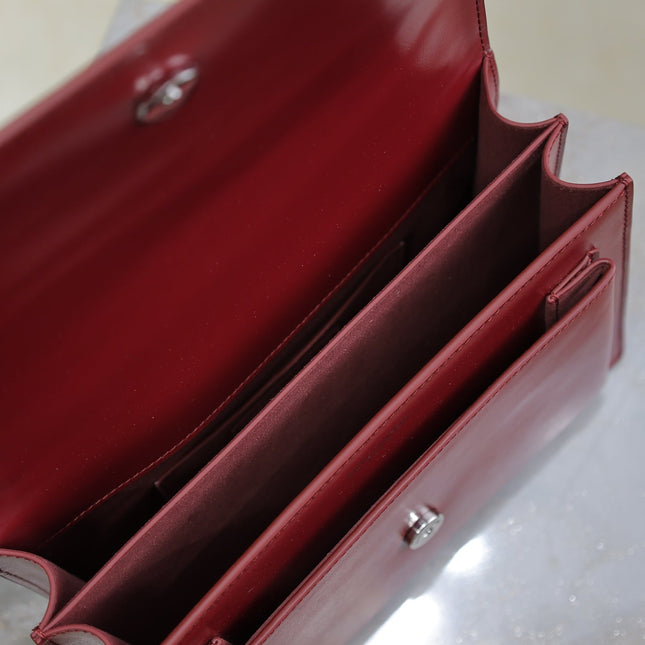 YSL 25S SUNSET BAG 22 IN CRIMSON RED CALFSKIN SILVER HARDWRE