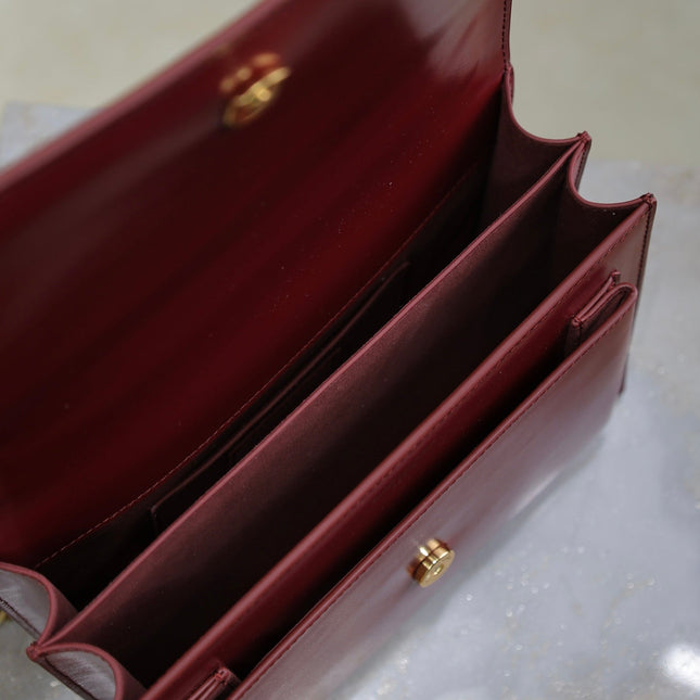 YSL 25S SUNSET BAG 22 IN CRIMSON RED CALFSKIN GOLD HARDWRE
