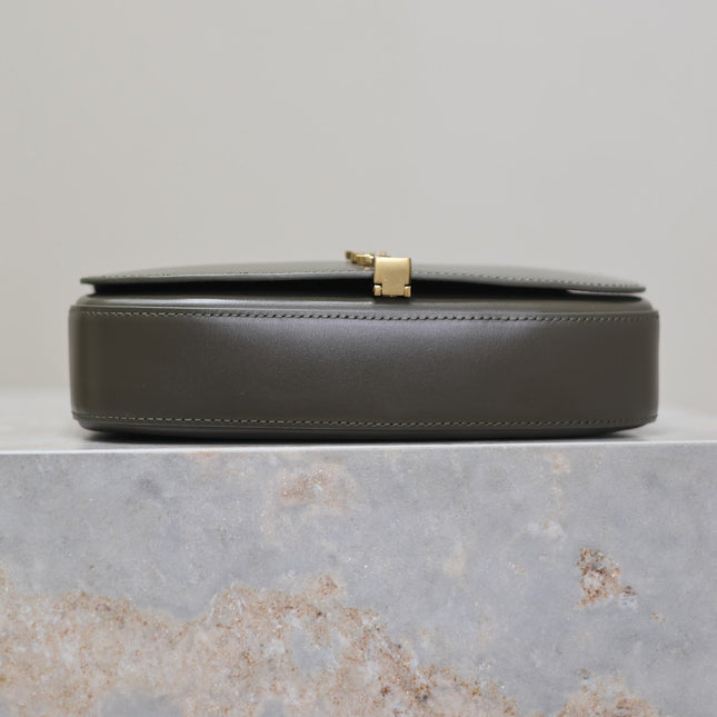 MINI VOLTAIRE IN BOX 17 IN KOMBU GREEN CALFSKIN GOLD LOGO