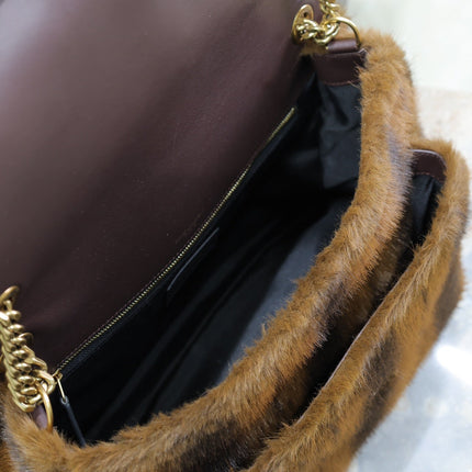 NIKI LARGE 32 IN COFFE BROWN MINK FUR GOLD HARDWARE
