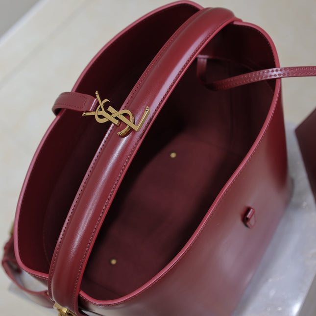 YSL 25S LE 5 À 7 BUCKET 26 IN DARK BURGUNDY CALFSKIN GOLD HARDWRE