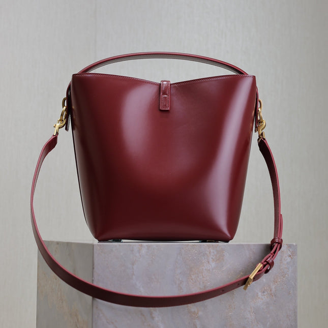 YSL 25S LE 5 À 7 BUCKET 26 IN DARK BURGUNDY CALFSKIN GOLD HARDWRE
