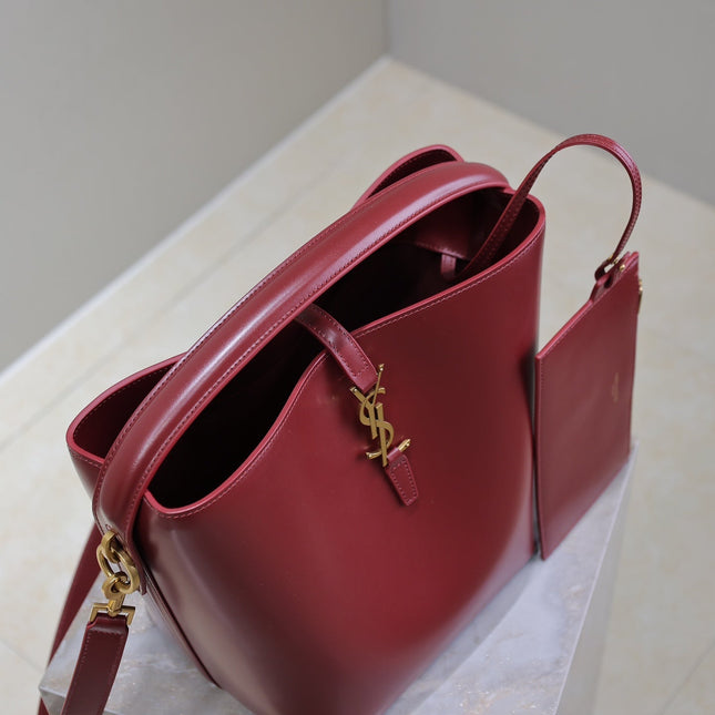 YSL 25S LE 5 À 7 BUCKET 26 IN DARK BURGUNDY CALFSKIN GOLD HARDWRE
