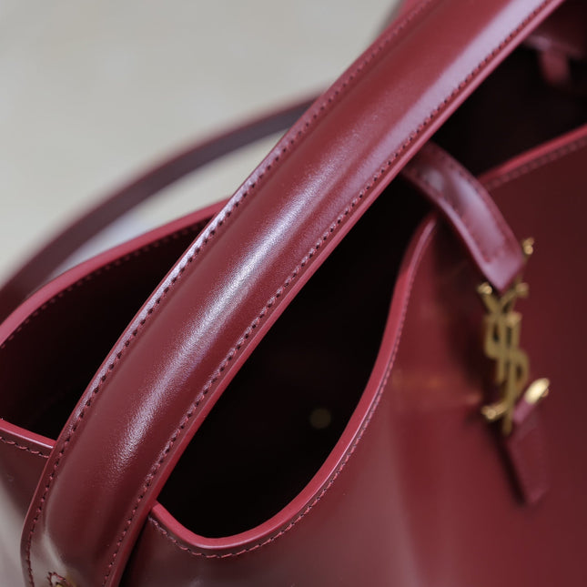 YSL 25S LE 5 À 7 BUCKET 26 IN DARK BURGUNDY CALFSKIN GOLD HARDWRE