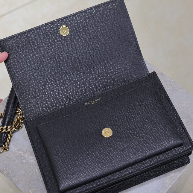 YSL 25S SUNSET MEDIUM 22 IN BLACK GRAINED CALFSKIN GOLD HARDWRE