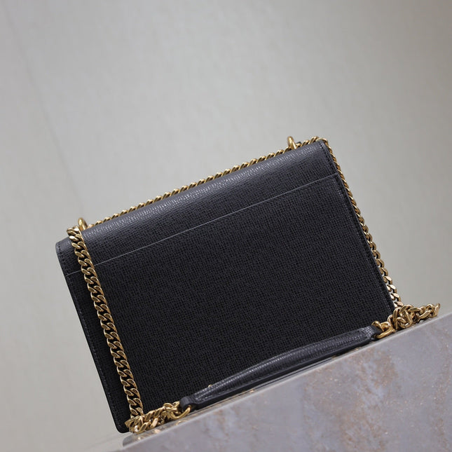 YSL 25S SUNSET MEDIUM 22 IN BLACK GRAINED CALFSKIN GOLD HARDWRE