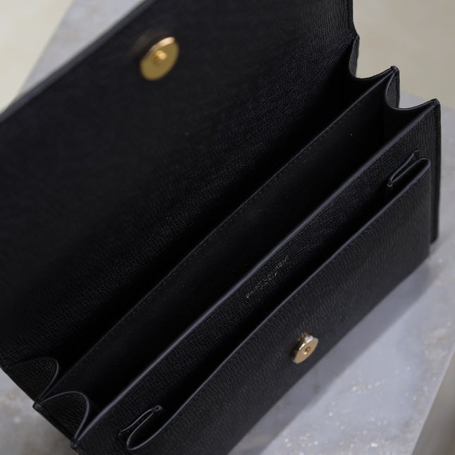 YSL 25S SUNSET MEDIUM 22 IN BLACK GRAINED CALFSKIN GOLD HARDWRE