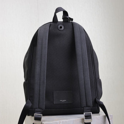 CITY BACKPACK 38 IN BLACK CANVAS WITH WHITE EMBROIDED LOGO