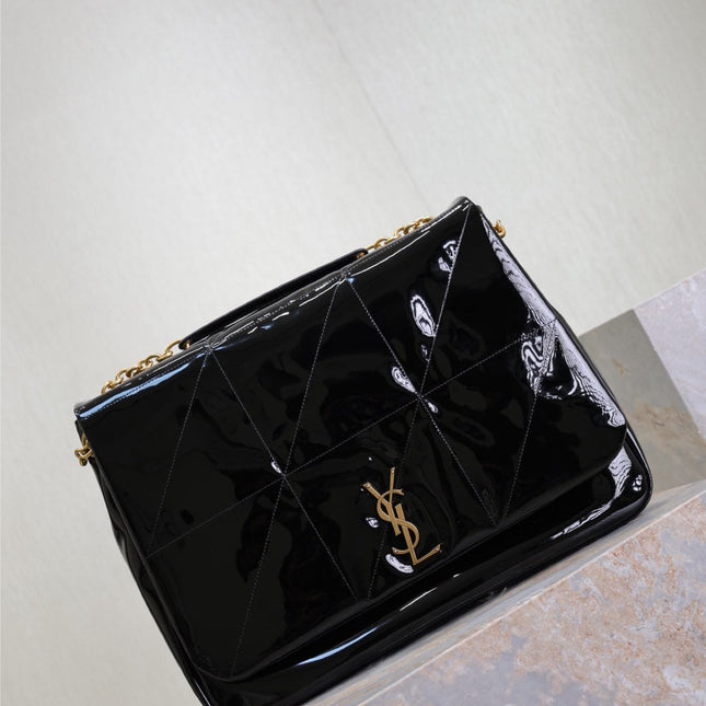 JAMIE 4.3 LARGE BAG 43 IN BLACK PATENT LAMBSKIN GOLD HARDWARE